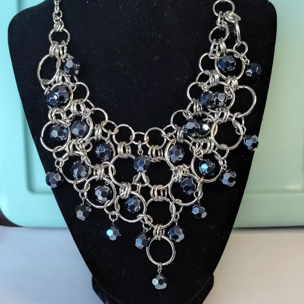 Cookie Lee Silver and Dark Blue Necklace - Picture 1 of 5